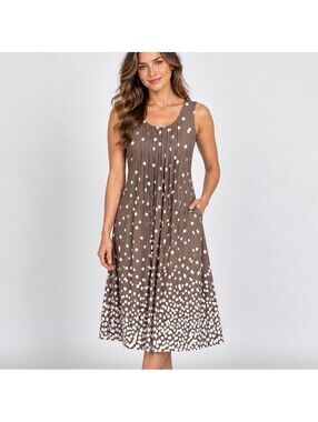 Perceptions New York Polka Dot Midi Dress M Brown Pleated Y2K Retro Modest